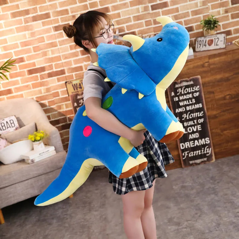 ふわふわ 緑のトリケラトプス カラフル水玉模様 ぬいぐるみ