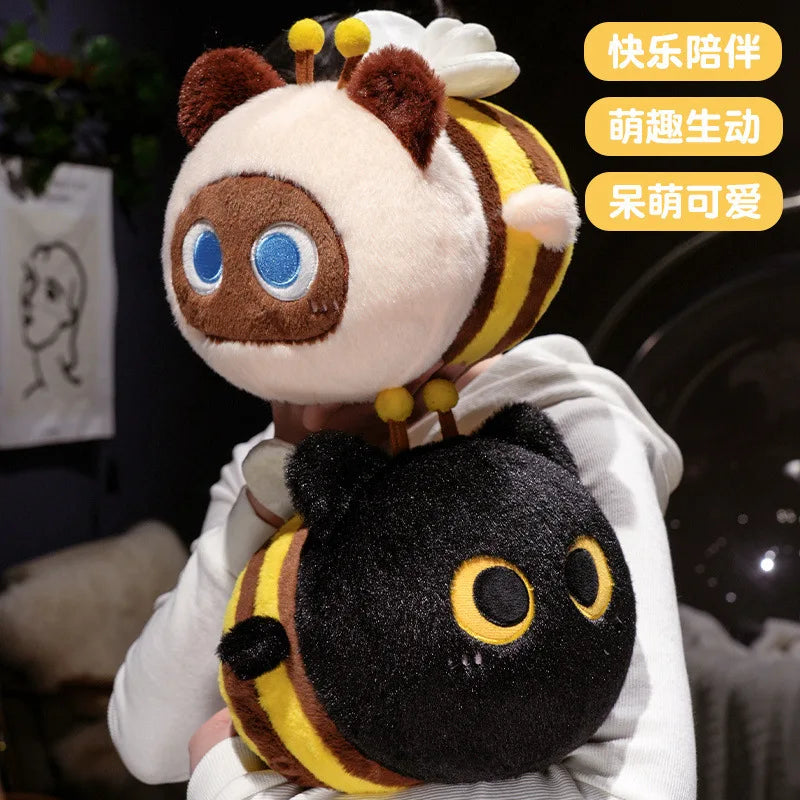 ふわふわの黒と黄色のハチ ぬいぐるみバッグ