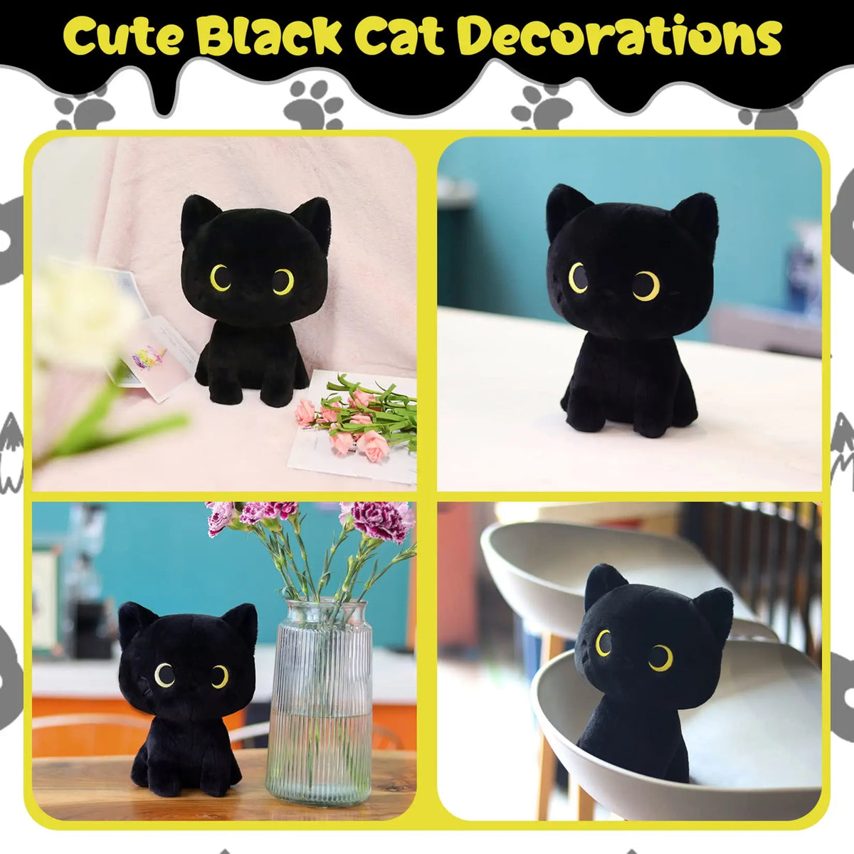 Kawaii Black Cat Plush Toy Halloween Stuffed Animal Pillow Black Cat Plush Doll Baby Toys Plushie Christmas Gift for Kids Girls