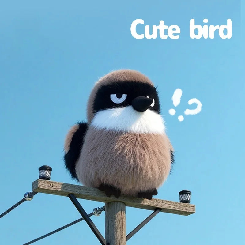 黒マスクのふわふわ丸い鳥 ぬいぐるみ