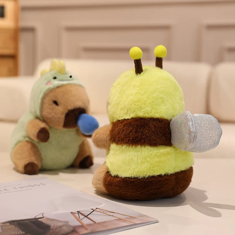 22cm Cute Capybara Plush Toys Pull the String to Transform into Dinosaur, Rabbit, Shark, Bee, Cockroach Capibara Toys for Kids