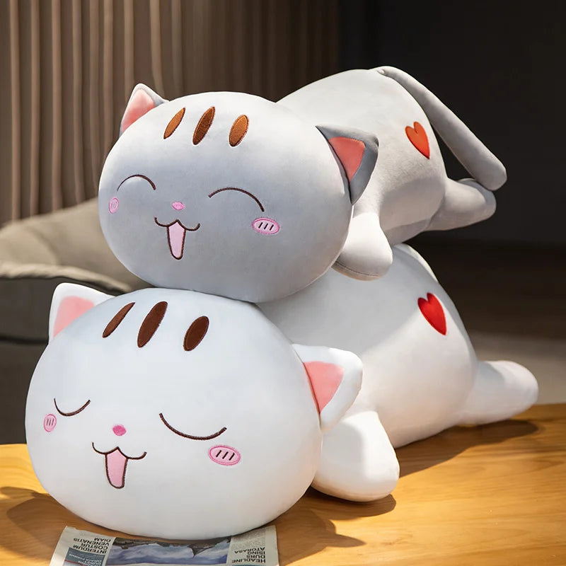 ぬいぐるみ ふわふわ猫の抱き枕 ハート刺繍入り