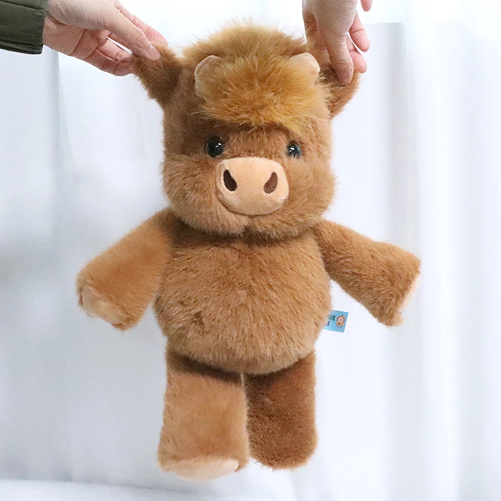 Adorable Brown Highland Cattle Plush Toys Huggable Running Cow Stuffed Animal Made with Premium Soft Fabric Soothing Companion