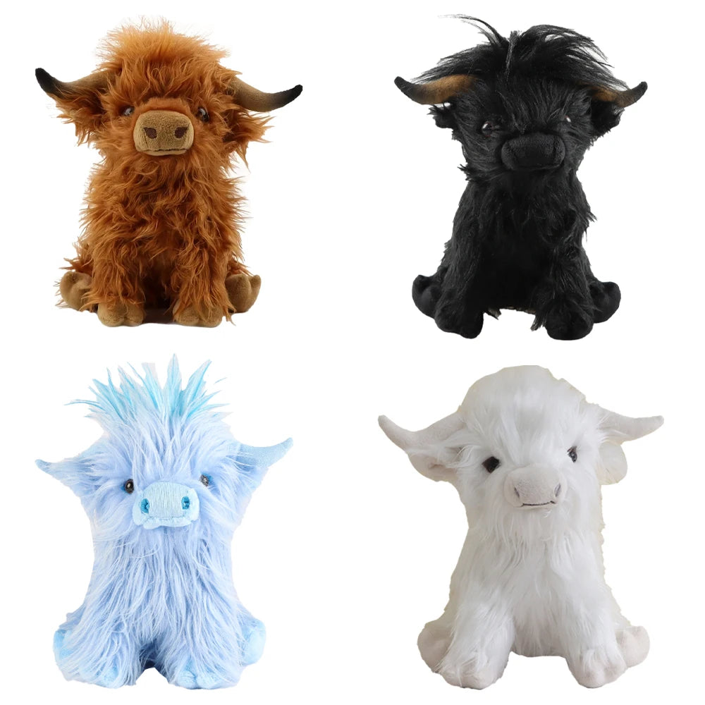 25cm Simulation Kyloe Cream Highland Cow Animal Plush Toy Soft Stuffed Highland Cow Cattlle Plushie Birthday Gift for Kids Girls