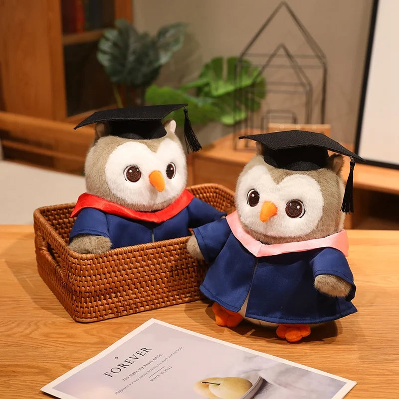 Cute Graduation Owl Plush Toy Stuffed Animal Soft Owl Doll with Cap Gown Plushie Gift for Kids Students Birthday Gift Decor
