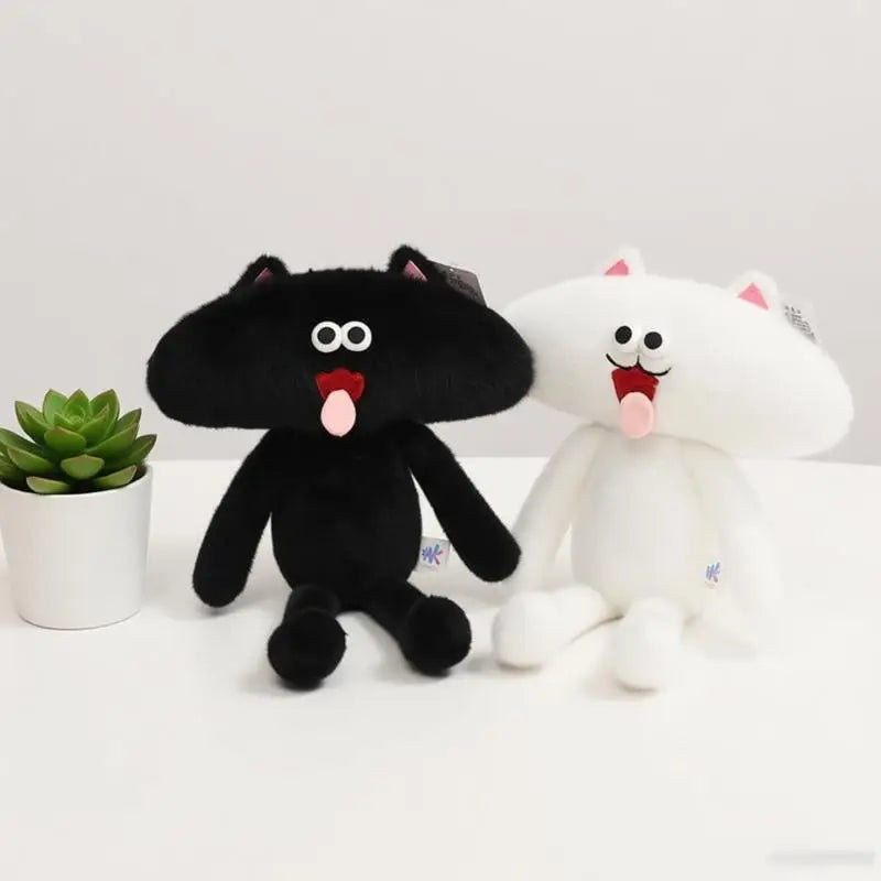 ユニークな顔のふわふわぬいぐるみ 黒とグレーのペア
