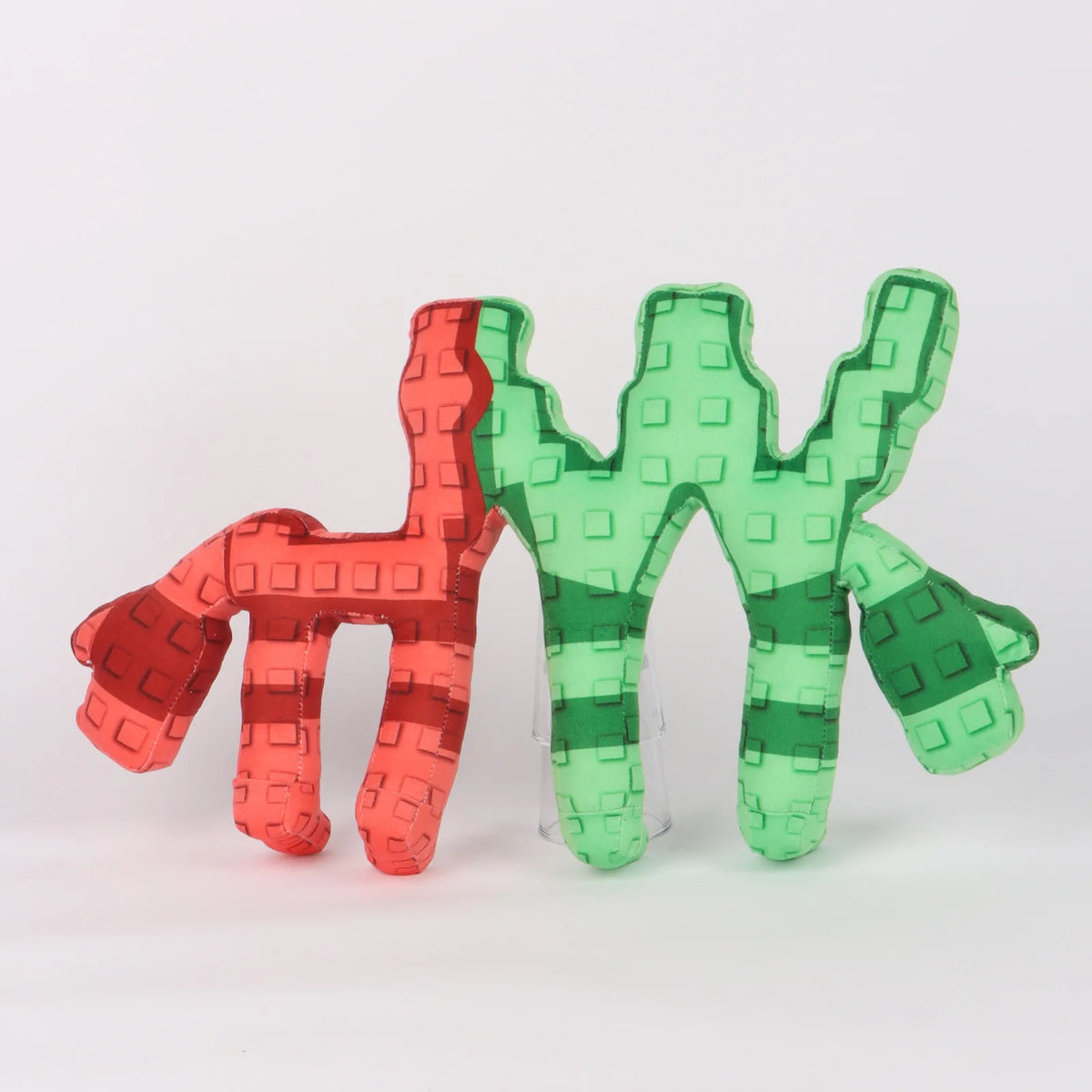ピクセル ブロック モンスター ぬいぐるみ 緑と赤のセット