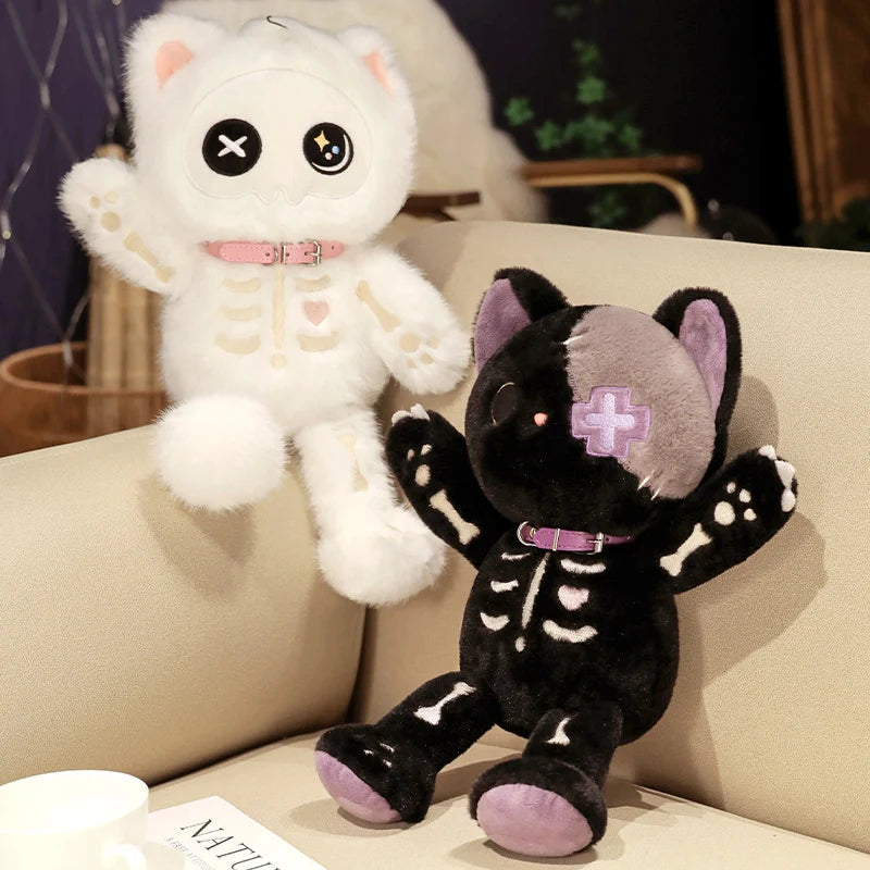 ゴシック スケルトン 猫 ぬいぐるみ 黒白 パッチワークとX目