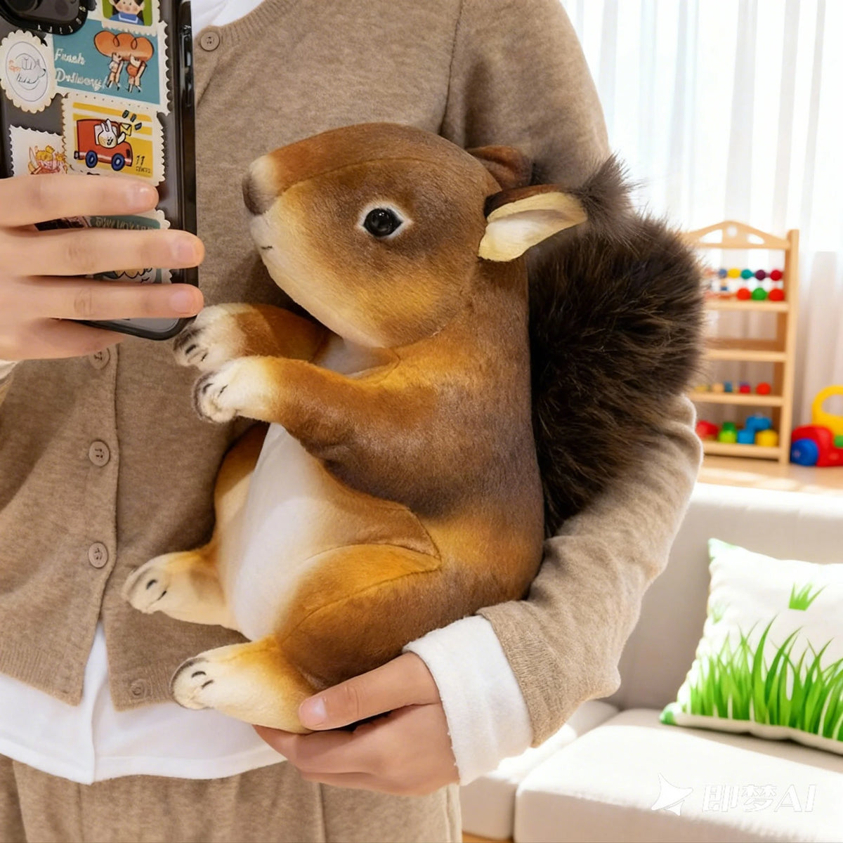 リアルな ふわふわ尻尾の 茶色 リス ぬいぐるみ