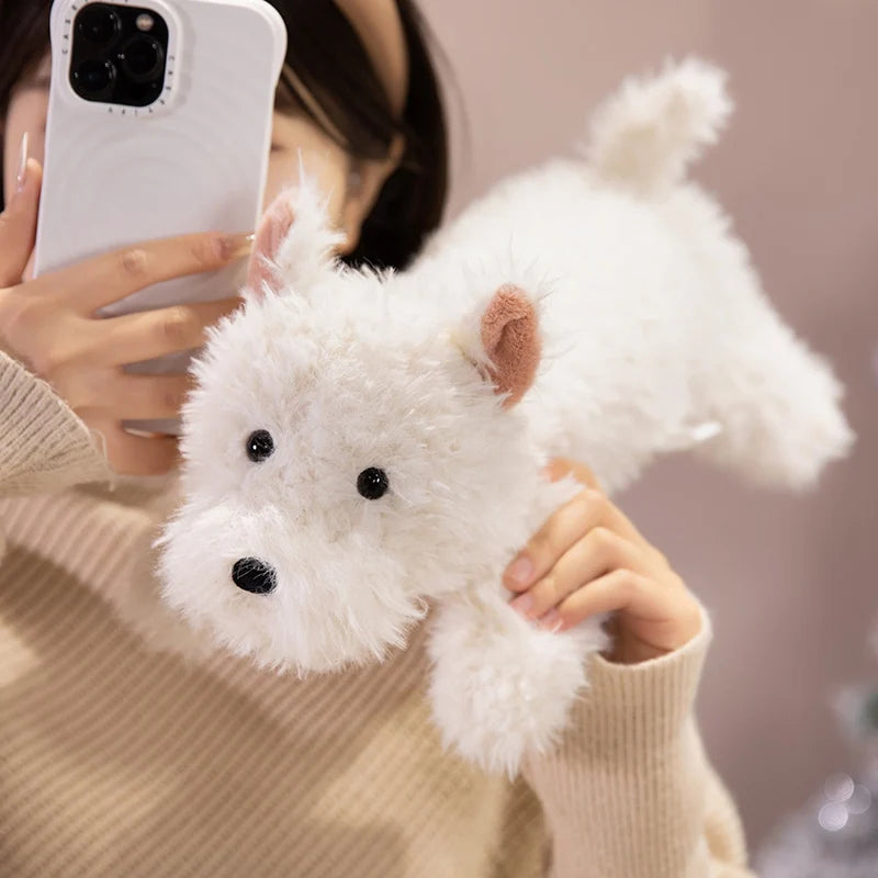 42cm Kawaii Fluffy Hair West Highland Dog White Terrier Plushie Soft Puppy Plush Toy Stuffed Lifelike Animal Appease Doll Pillow