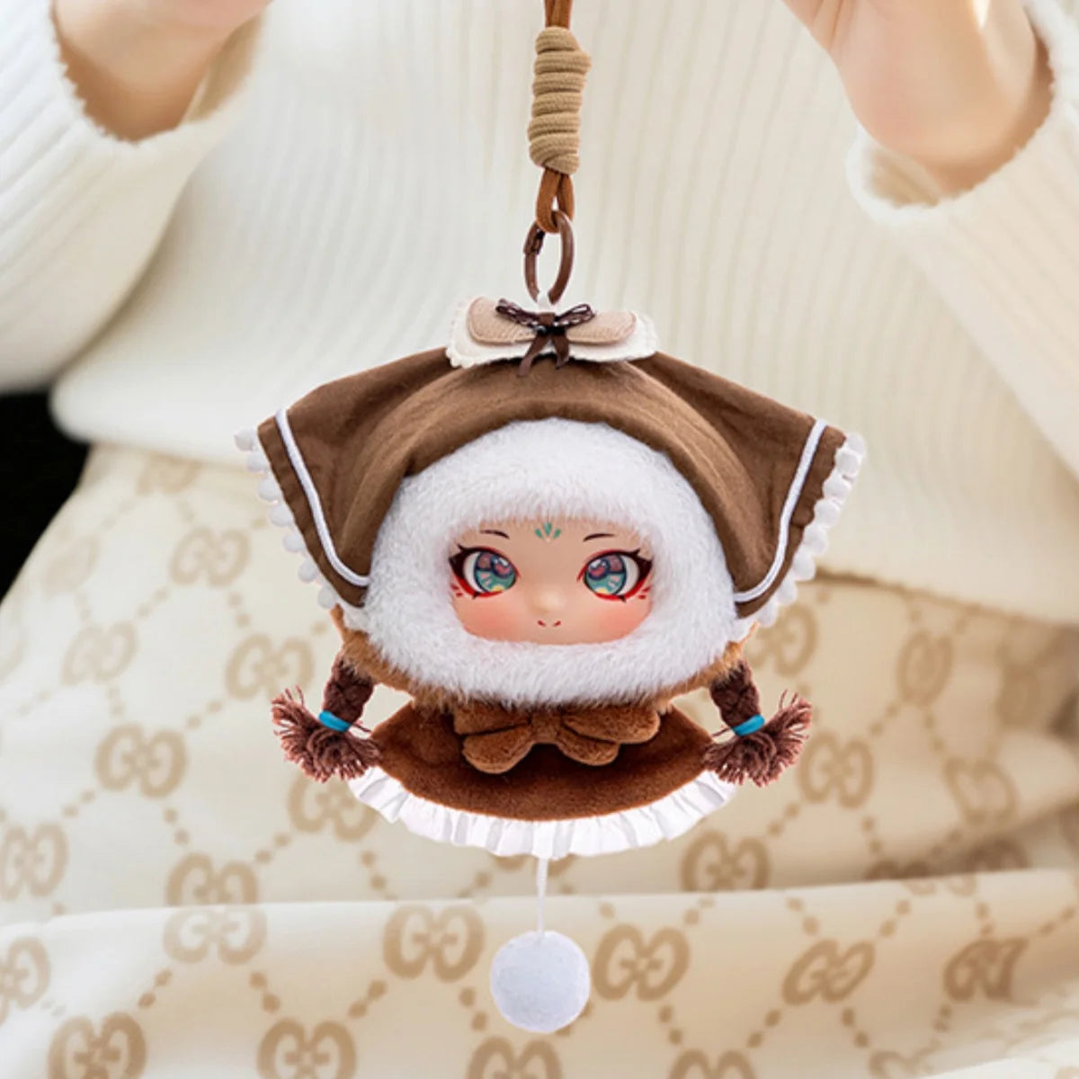 ふわふわ 赤い フード ドール キーホルダー 花チャーム