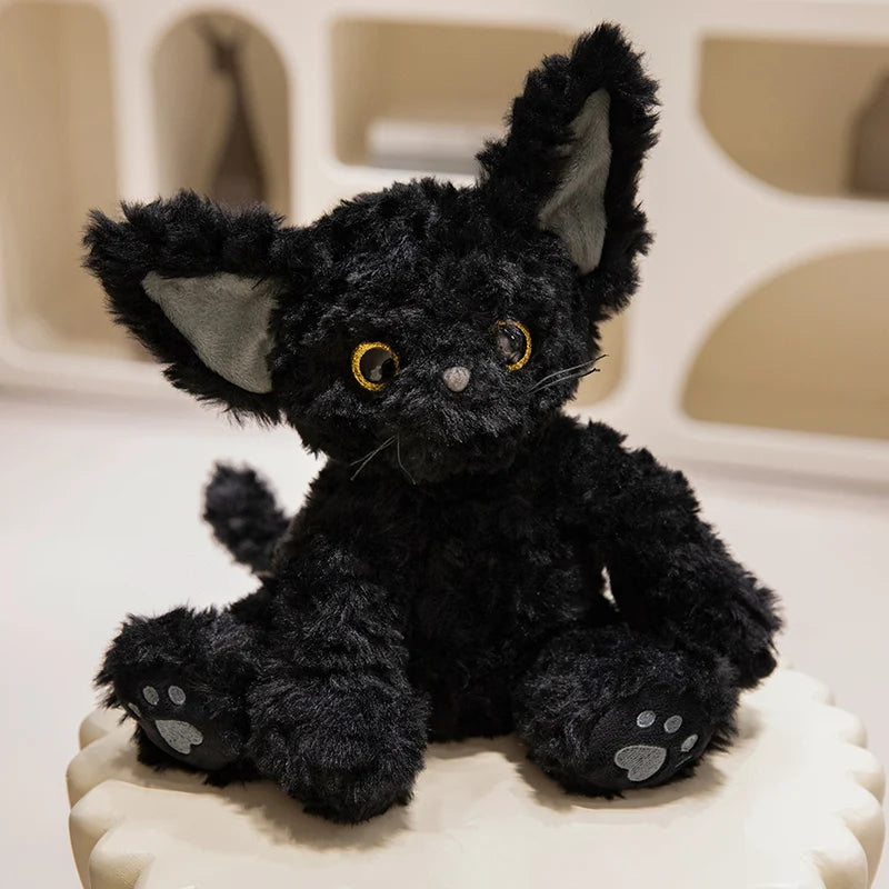 Cute Black Cat Plush Toy Throw Pillow Kawai Khaki Curly Black Cat Long Hair Doll Stuffed Animals Festive Gifts For Kids Birthday