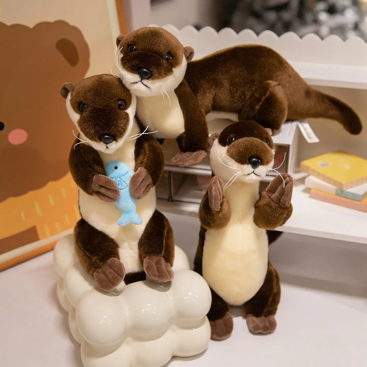 カワウソ ぬいぐるみ お魚付き ふわふわ ブラウン
