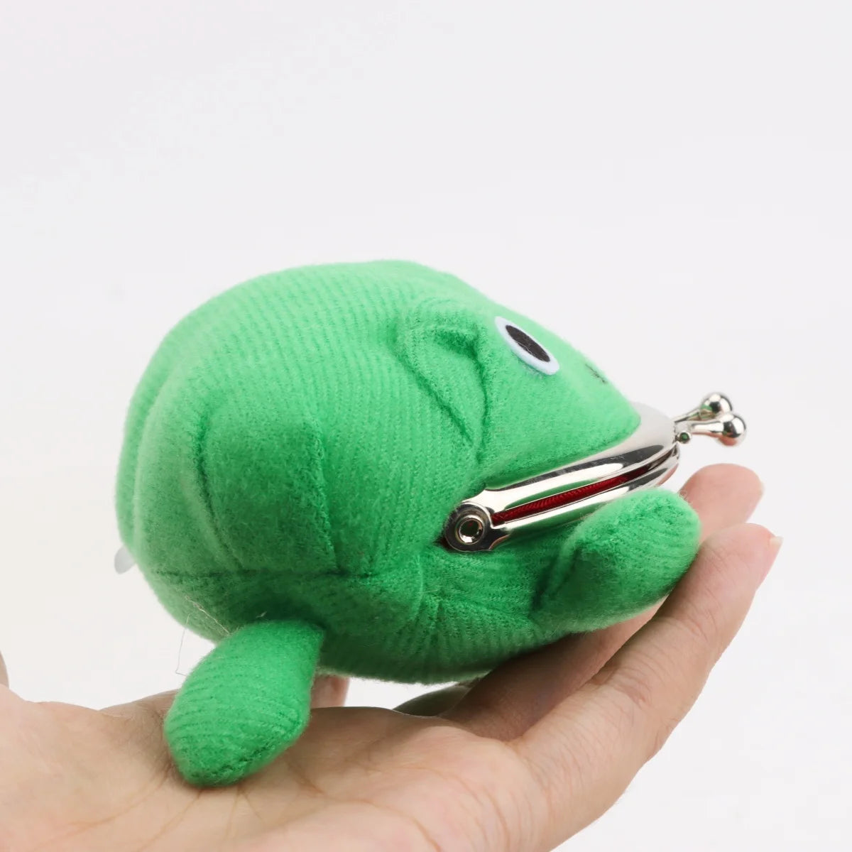 口が大きく開く 緑 カエル ぬいぐるみ がま口
