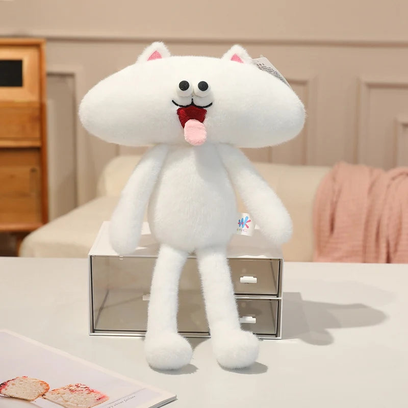 ユニークな顔のふわふわぬいぐるみ 黒とグレーのペア