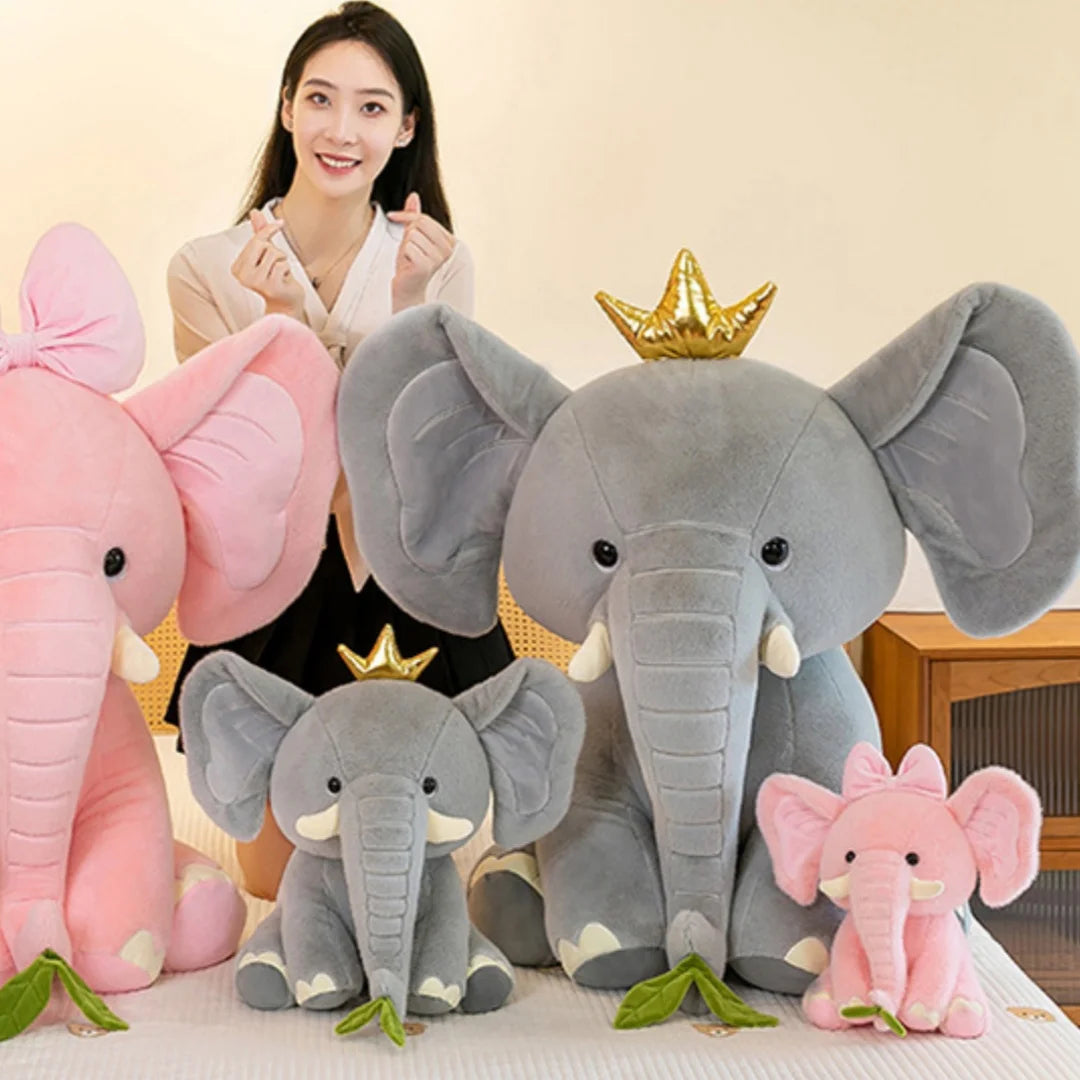 ピンクの リボン付き ふわふわ ゾウ ぬいぐるみ