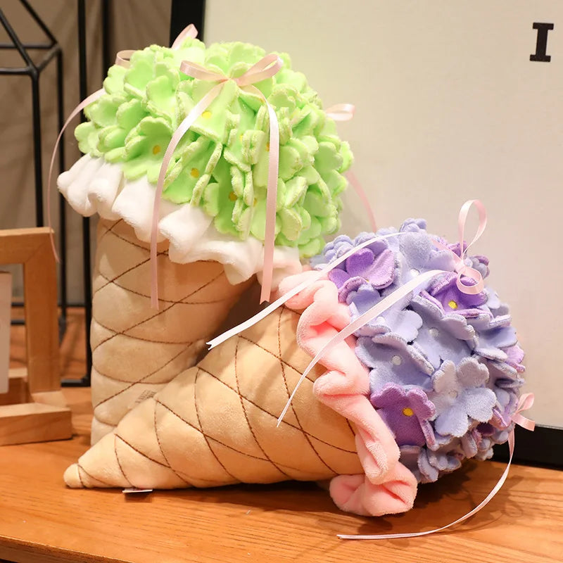 Simulation Cute Ice Cream Bouquet Plush Toy Soft Stuffed Food Delicious Dessert Plushie Throw Pillow Sofa Cushion Home Decor