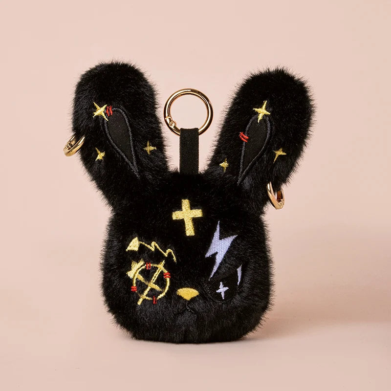 New Gothic Bunny Plush Keychain Animal RabbitBag Charm with Bandage Desian Kawaii Key Ring Pendant Car Bag Ornament Gift