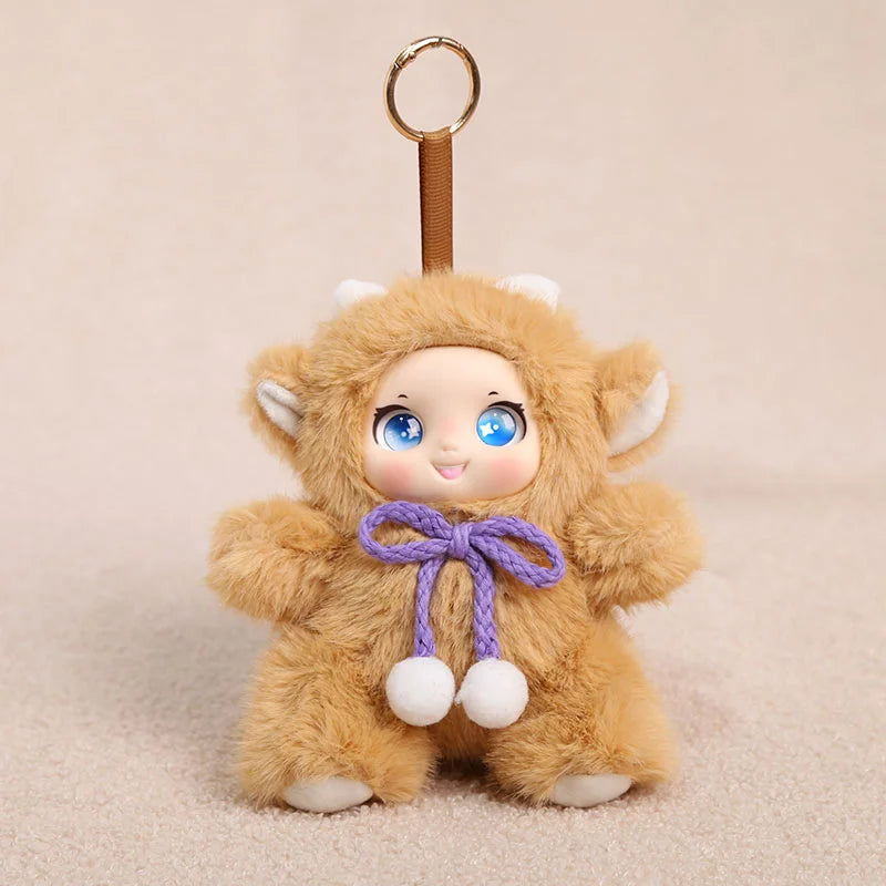 うるうる瞳のふわふわピンクうさぎキーホルダー 鈴付き