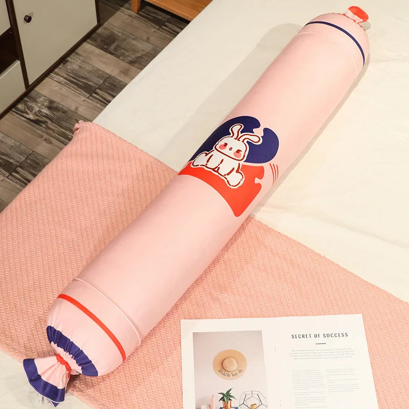 かわいい うさぎ柄 パステルカラー 円筒形 ロングクッション