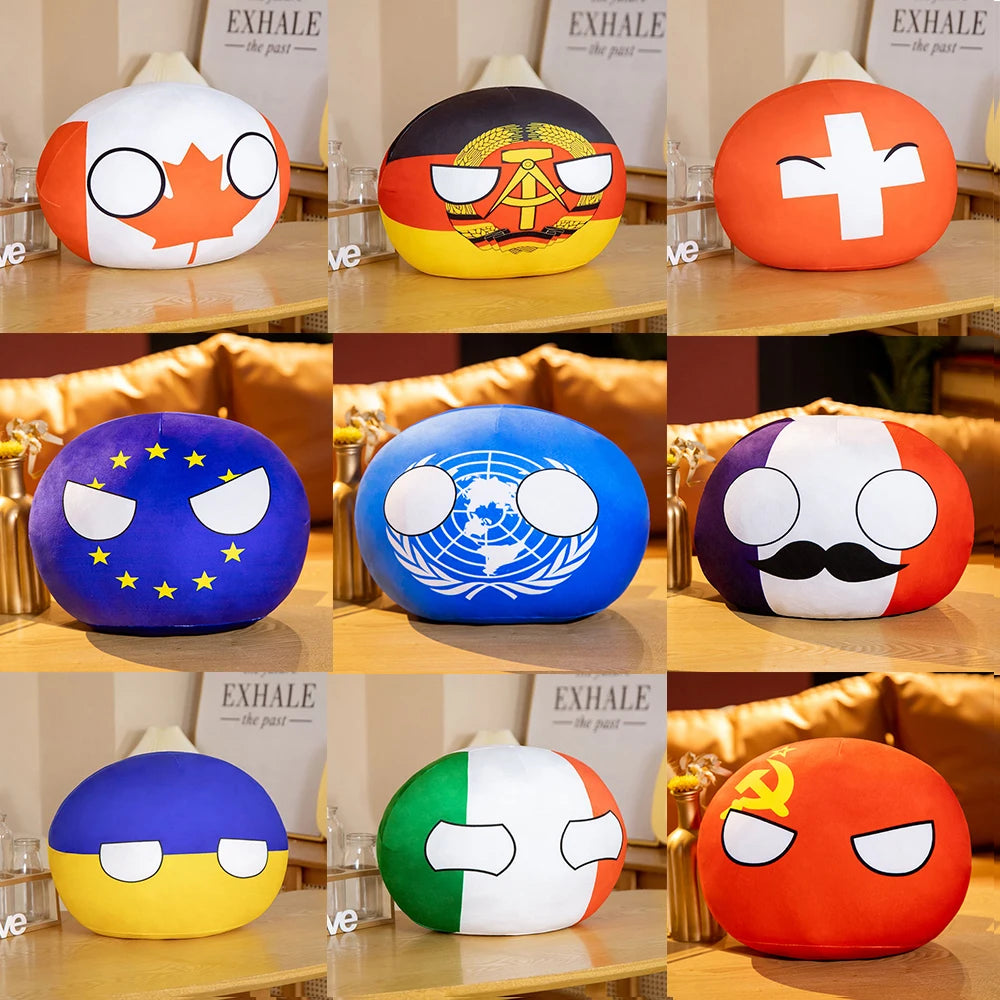 カナダ国旗デザインの丸いソフトぬいぐるみ