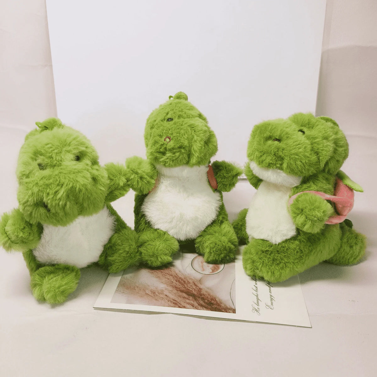 13cm Adorable Skipping School Dinosaur Plush Toys A Strawberry, Avocado and Carrot Dinosaur Pendant On the Back Toys for Kids