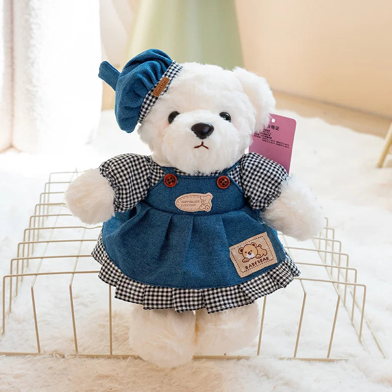 2pcs/lot 26cm Cute Couple Teddy Bear Peluche Toys Kawaii Calf Dress Bear Dolls Stuffed Soft Toy for Girls Baby Girlfriend Gifts