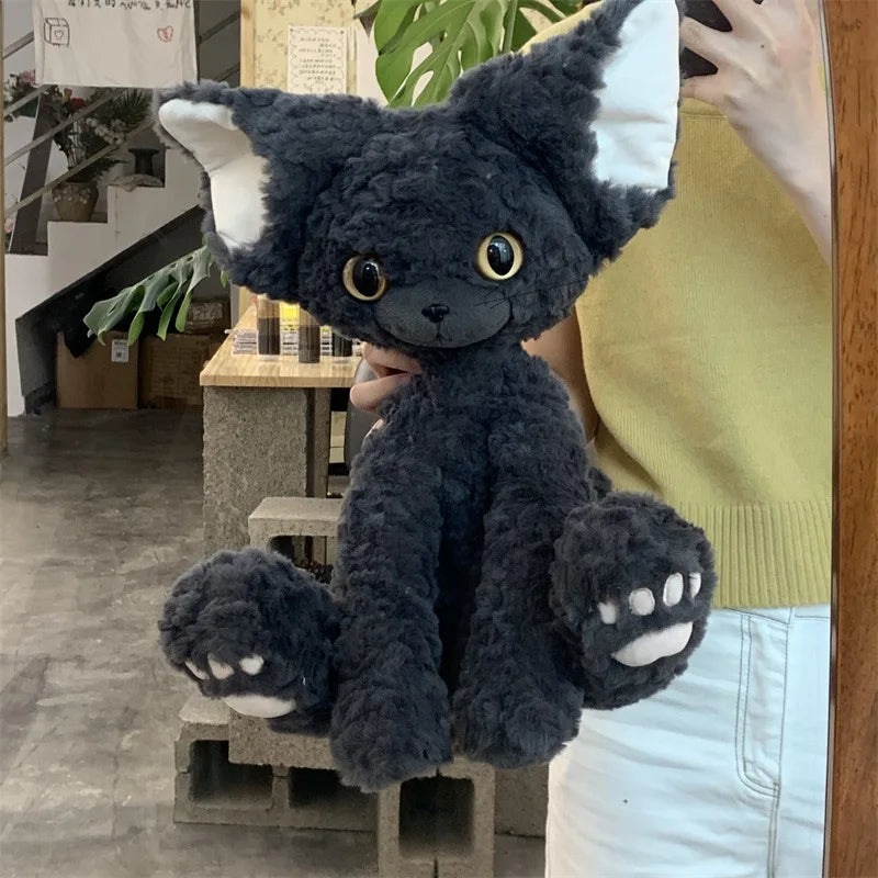 Cute Black Cat Plush Toy Throw Pillow Kawai Khaki Curly Black Cat Long Hair Doll Stuffed Animals Festive Gifts For Kids Birthday