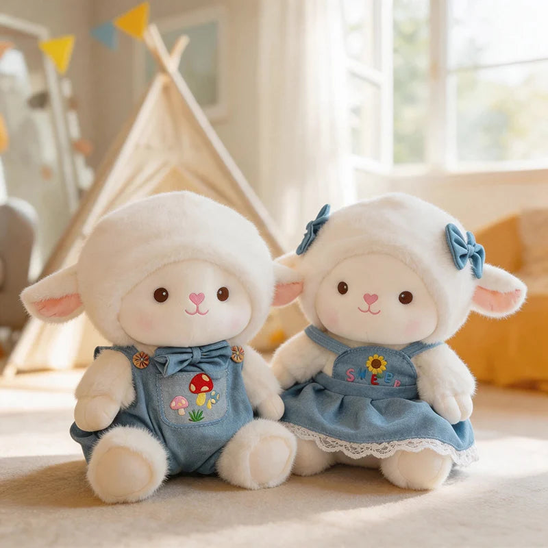 Super Cute A Pair Lovers Sheep Plush Dolls Kawaii Rabbit Alpaca Toys Stuffed Soft Animal Pillow Birthday Wedding Party Throw Toy