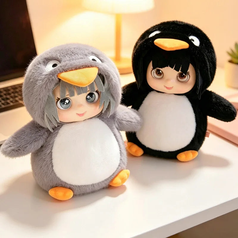 アニメ風 女の子のペンギン着ぐるみ ぬいぐるみ 黒い首輪付き