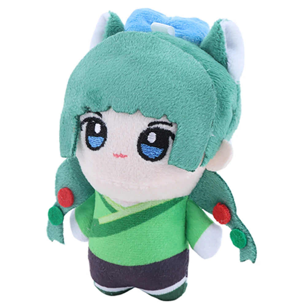 緑髪と青い目の猫耳ミニぬいぐるみ 水色リボン付き