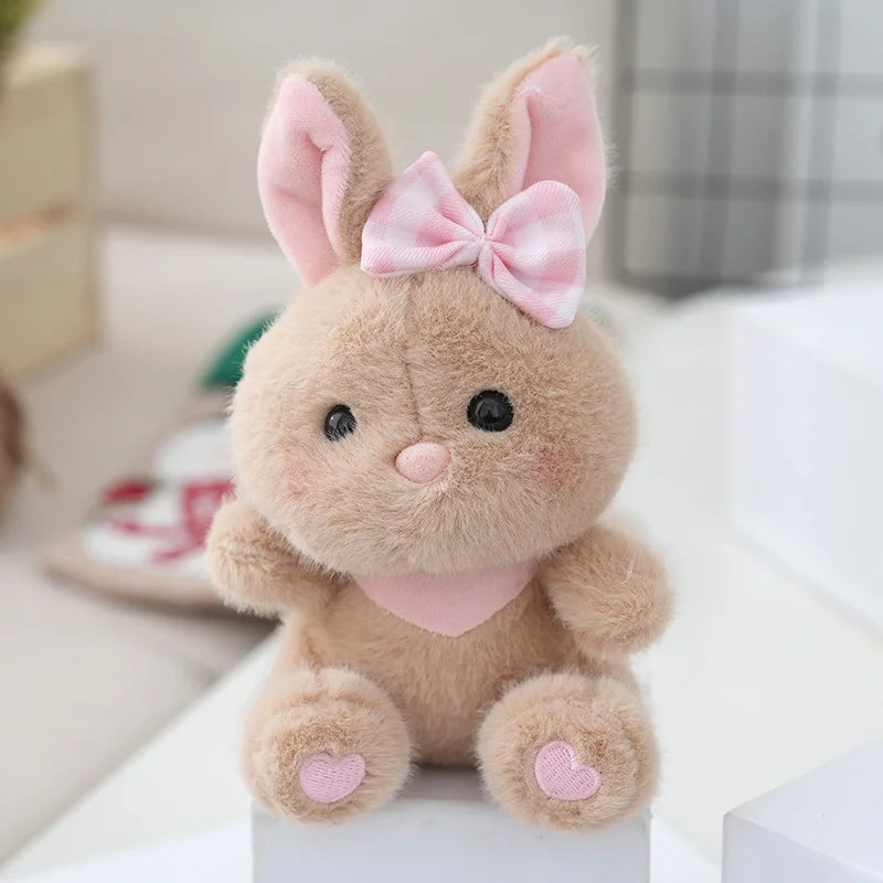 ふわふわ かわいい ピンクギンガムリボン うさぎ ぬいぐるみ 足裏ハート