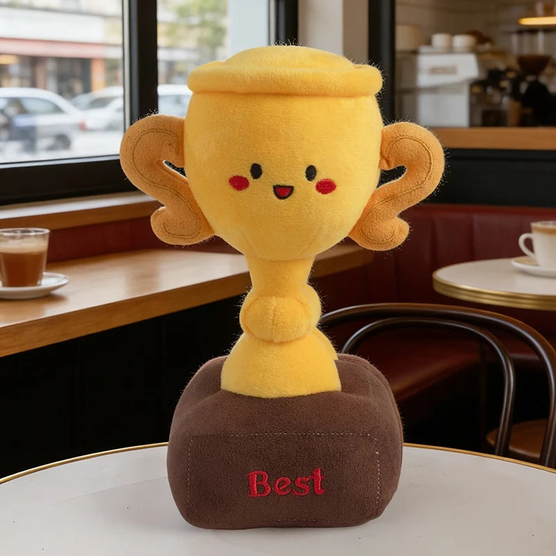3 Sizes Creative Cartoon Smile Trophy Plush Toys Soft Comfy Lifelike Champion Cup Creative Home Decor Cute Game Props