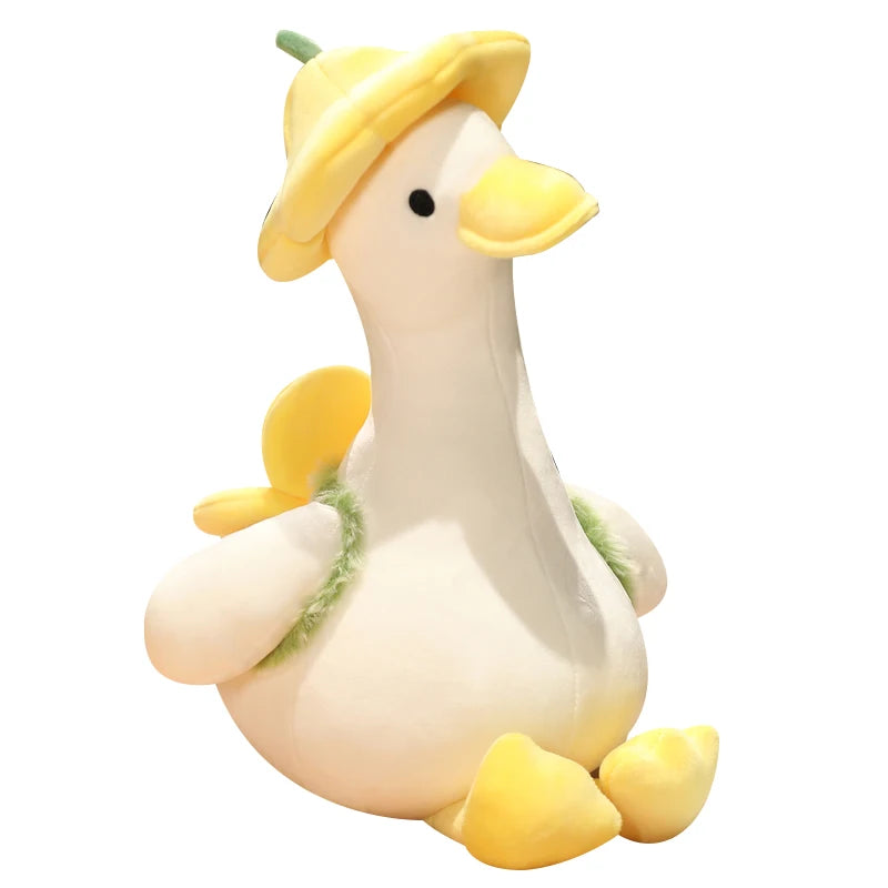 ふわふわ紫の花帽子ガチョウのぬいぐるみ