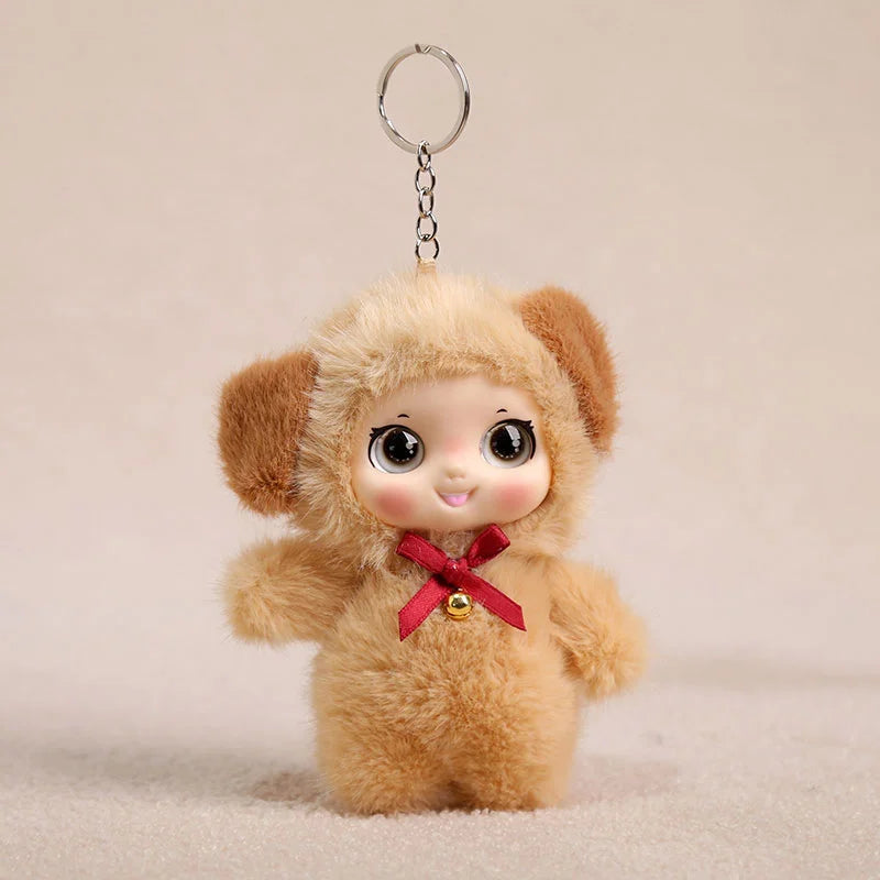 うるうる瞳のふわふわピンクうさぎキーホルダー 鈴付き