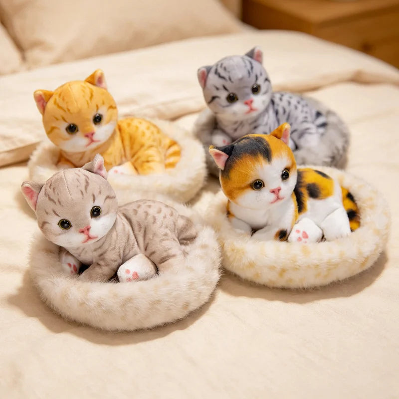 リアルな可愛い子猫のぬいぐるみ おうちベッドセット