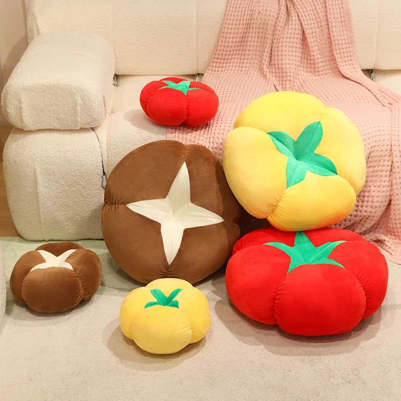 25/45cm Thickened Cushion with Tomato-Shaped Pillow Vegetable Mushroom Persimmon Round Cushion Pad for Window Seat Pillows