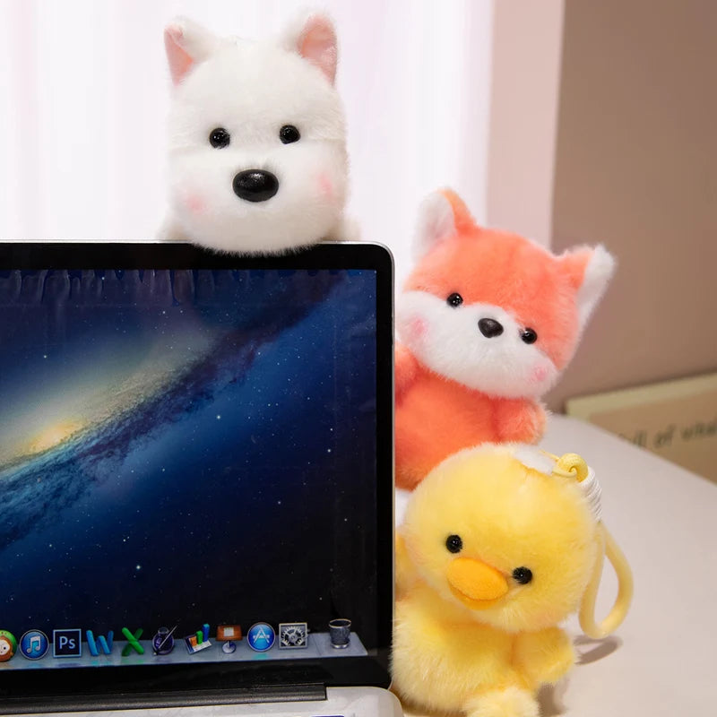 ふわふわの白い子犬ぬいぐるみキーホルダー