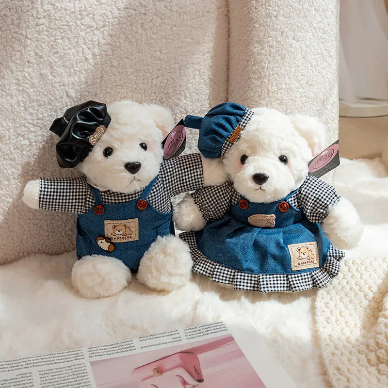 2pcs/lot 26cm Cute Couple Teddy Bear Peluche Toys Kawaii Calf Dress Bear Dolls Stuffed Soft Toy for Girls Baby Girlfriend Gifts