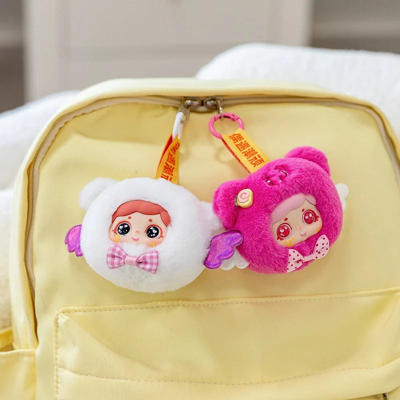 ふわふわ ピンク クマ耳 天使の羽 ぬいぐるみ キーホルダー