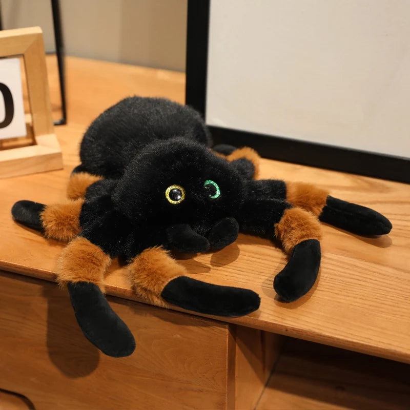 ふわふわ大きな目 クモのぬいぐるみ 黒とグレー