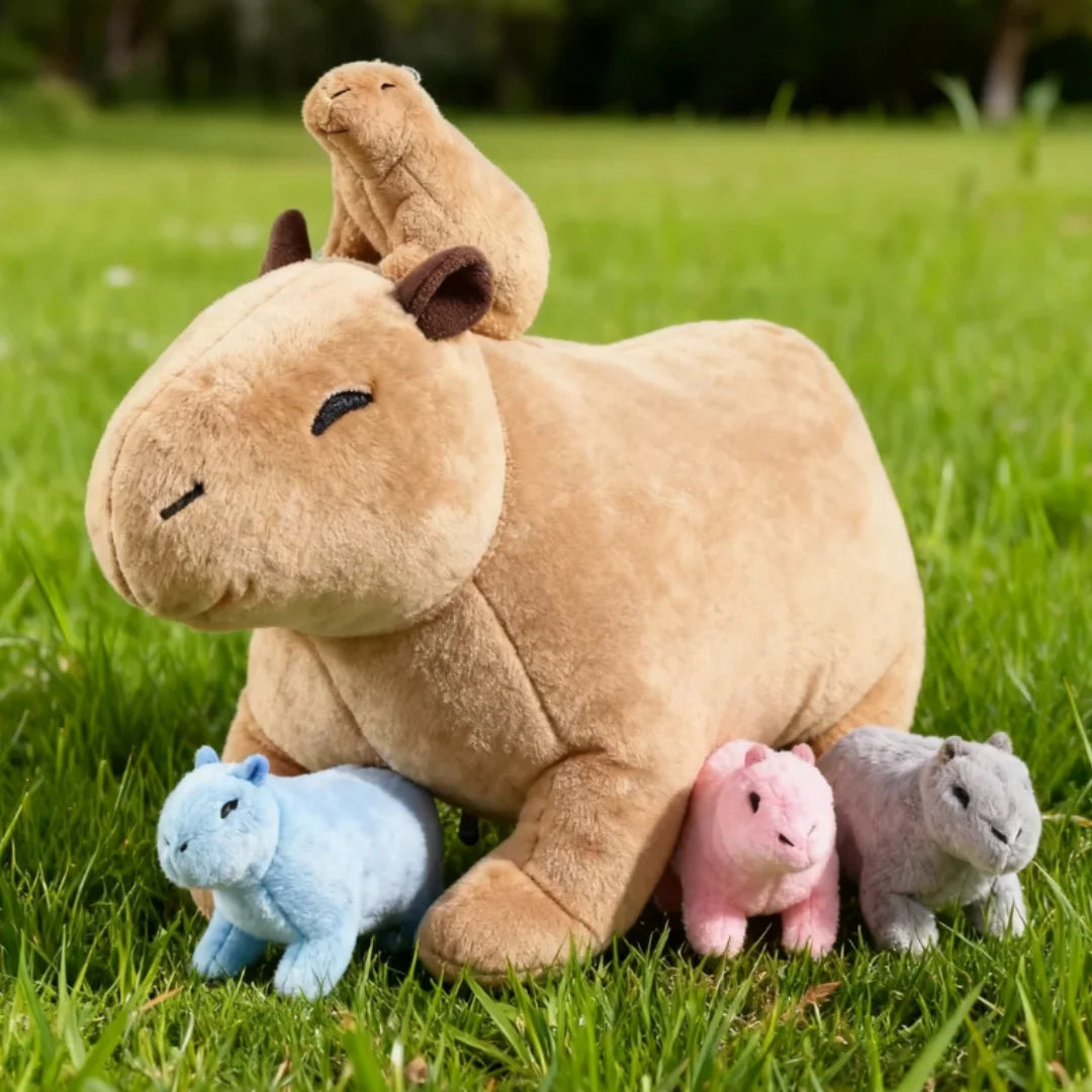 カピバラ 親子 ぬいぐるみ 5匹セット カラフルな赤ちゃん付き