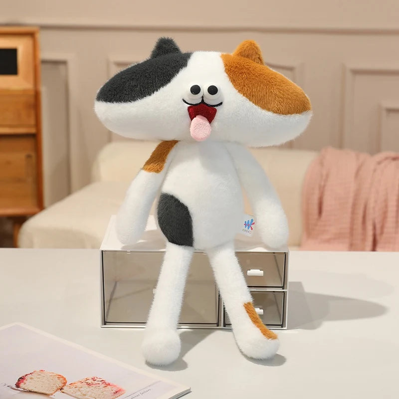 ユニークな顔のふわふわぬいぐるみ 黒とグレーのペア