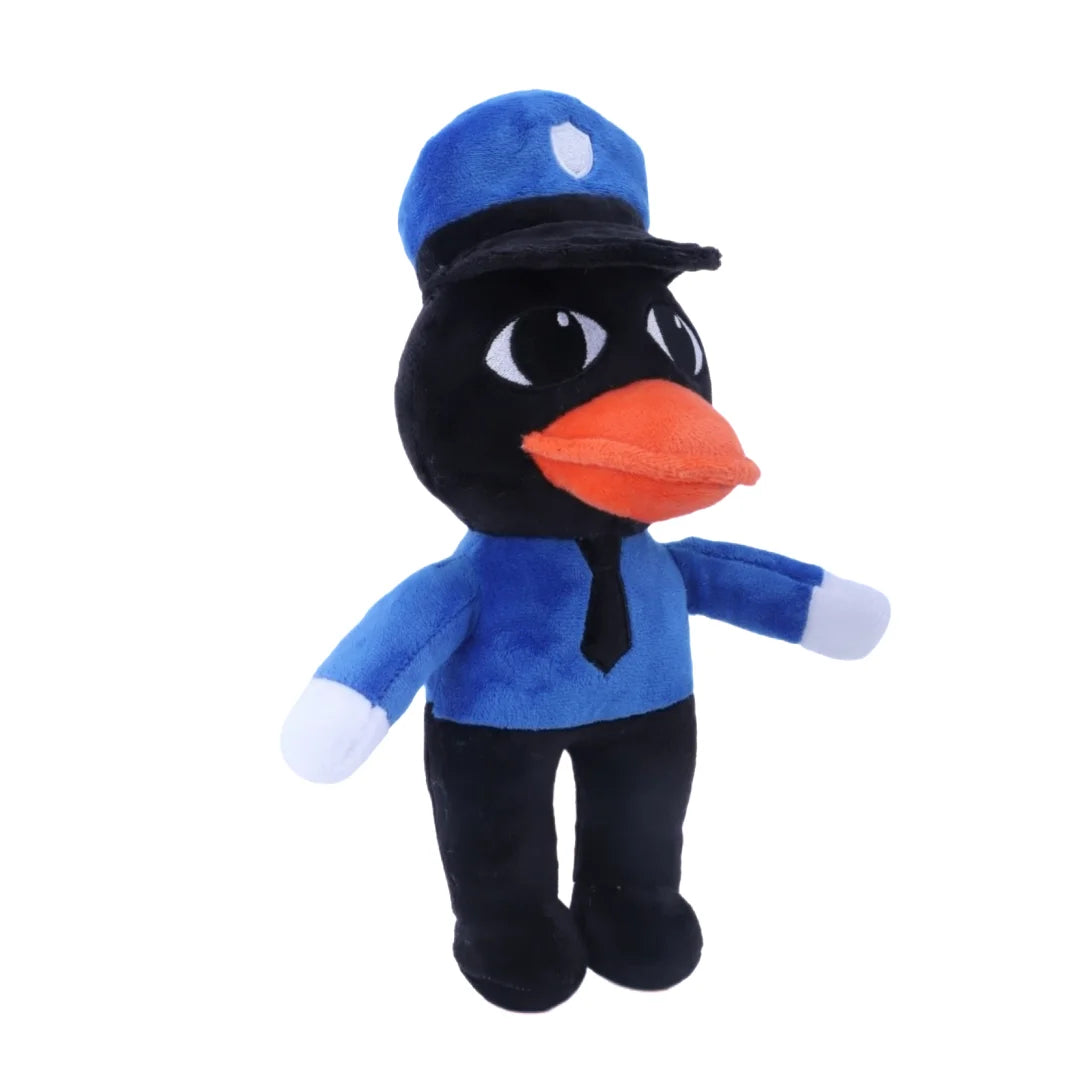 警官服の黒いアヒル キャラクターぬいぐるみ