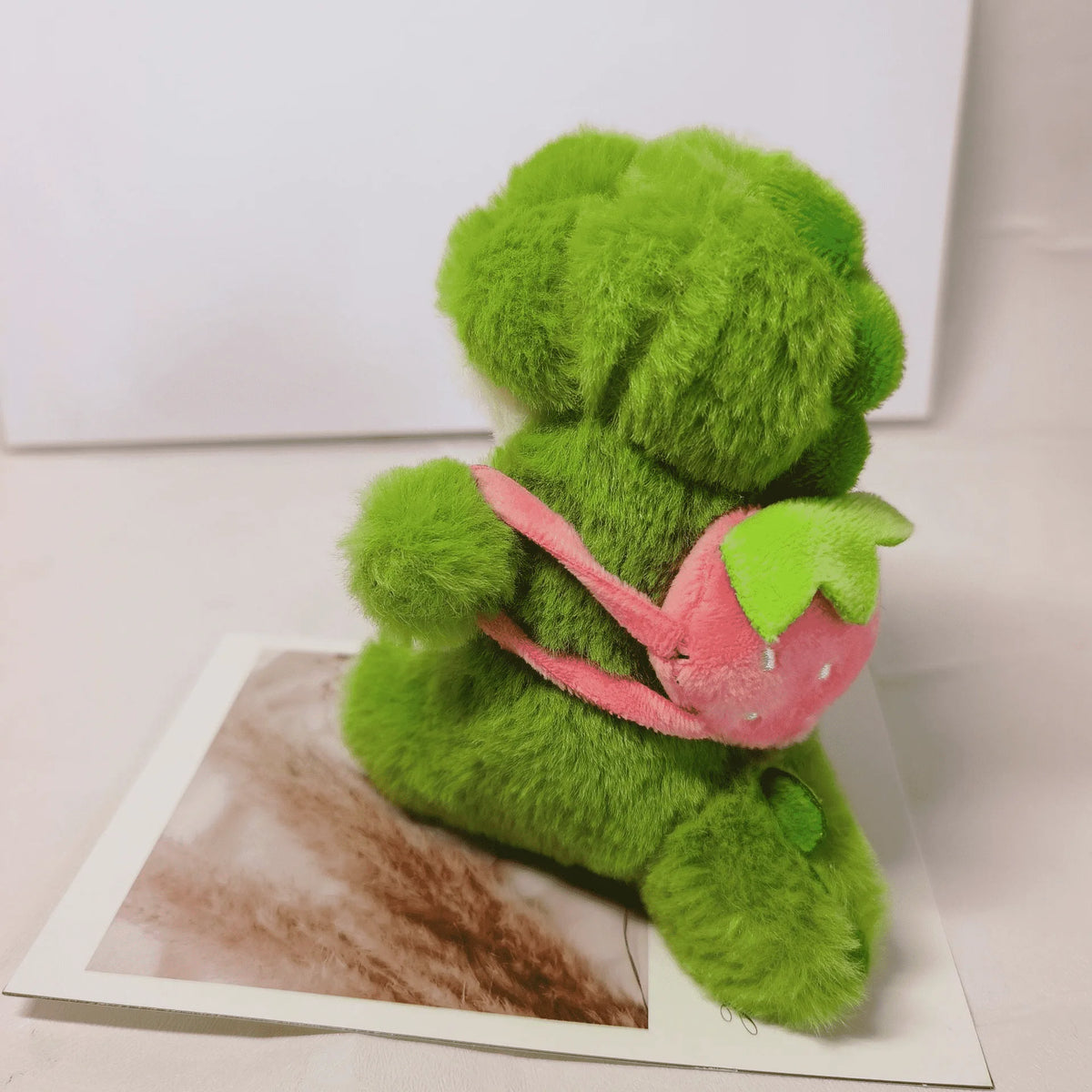 13cm Adorable Skipping School Dinosaur Plush Toys A Strawberry, Avocado and Carrot Dinosaur Pendant On the Back Toys for Kids