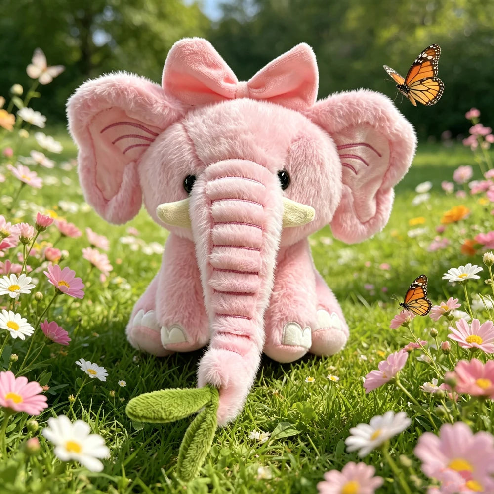 かわいい ピンクの リボン付き ゾウ ぬいぐるみ