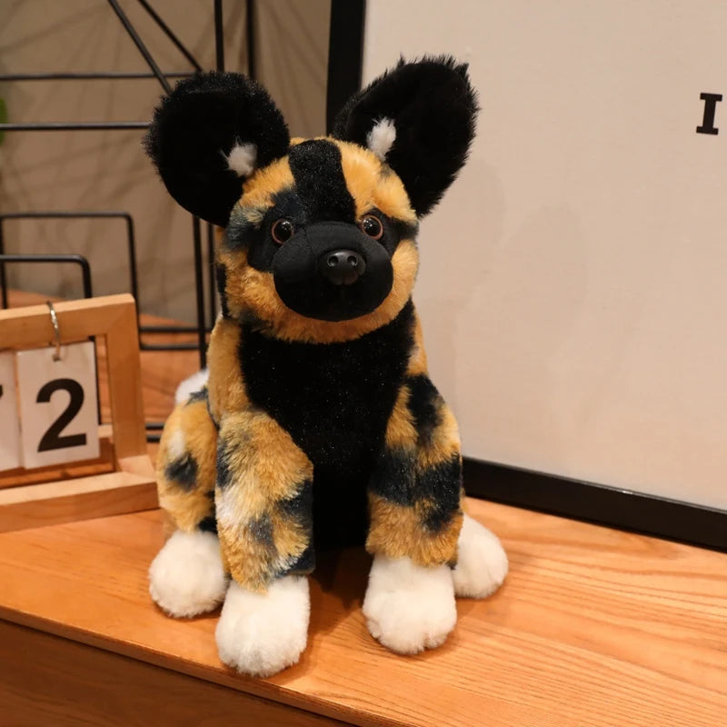 Realistic African Wild Dog Plush Toy Lifelike Lycaon pictus Plushie African Painted Dog Stuffed Animal Hyena Simulation Doll Toy