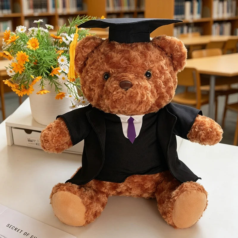 卒業記念テディベア ぬいぐるみ 角帽ガウン 茶白2体セット