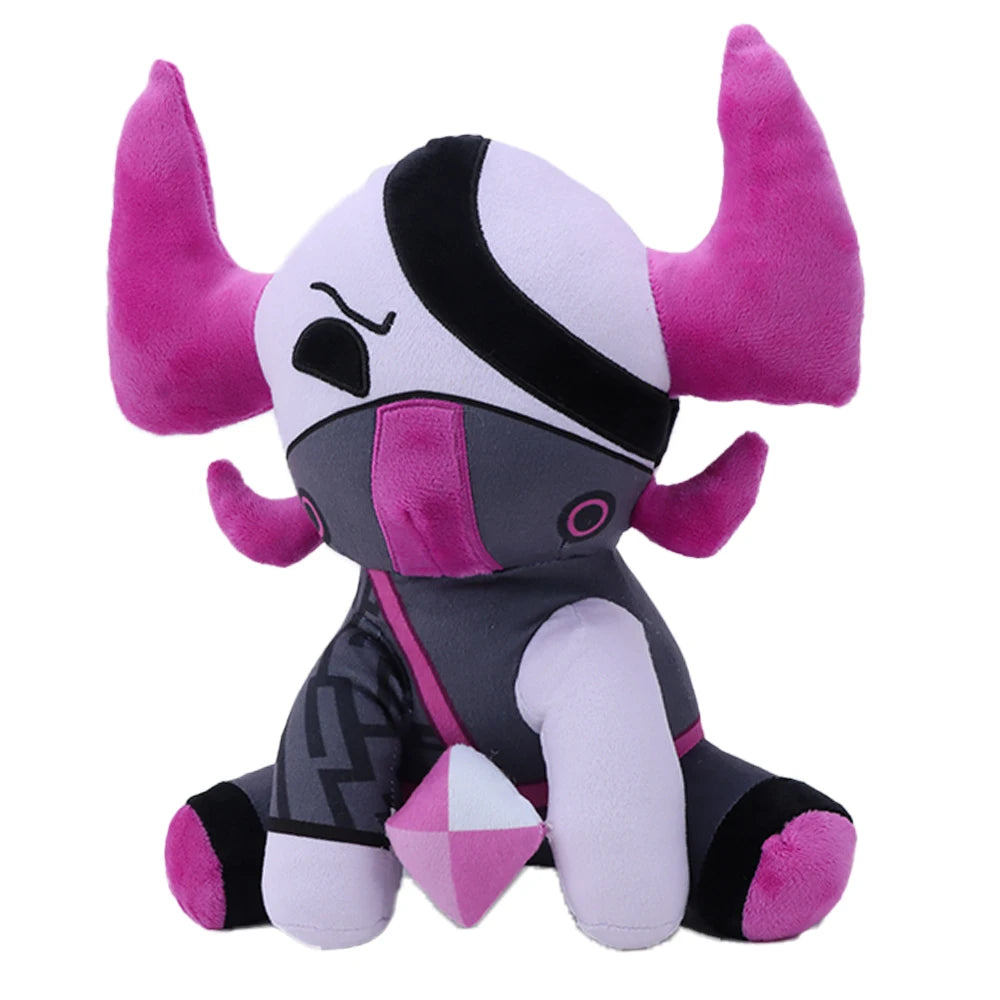 マゼンタ角と眼帯マスクのキャラクターぬいぐるみ クリスタル付き