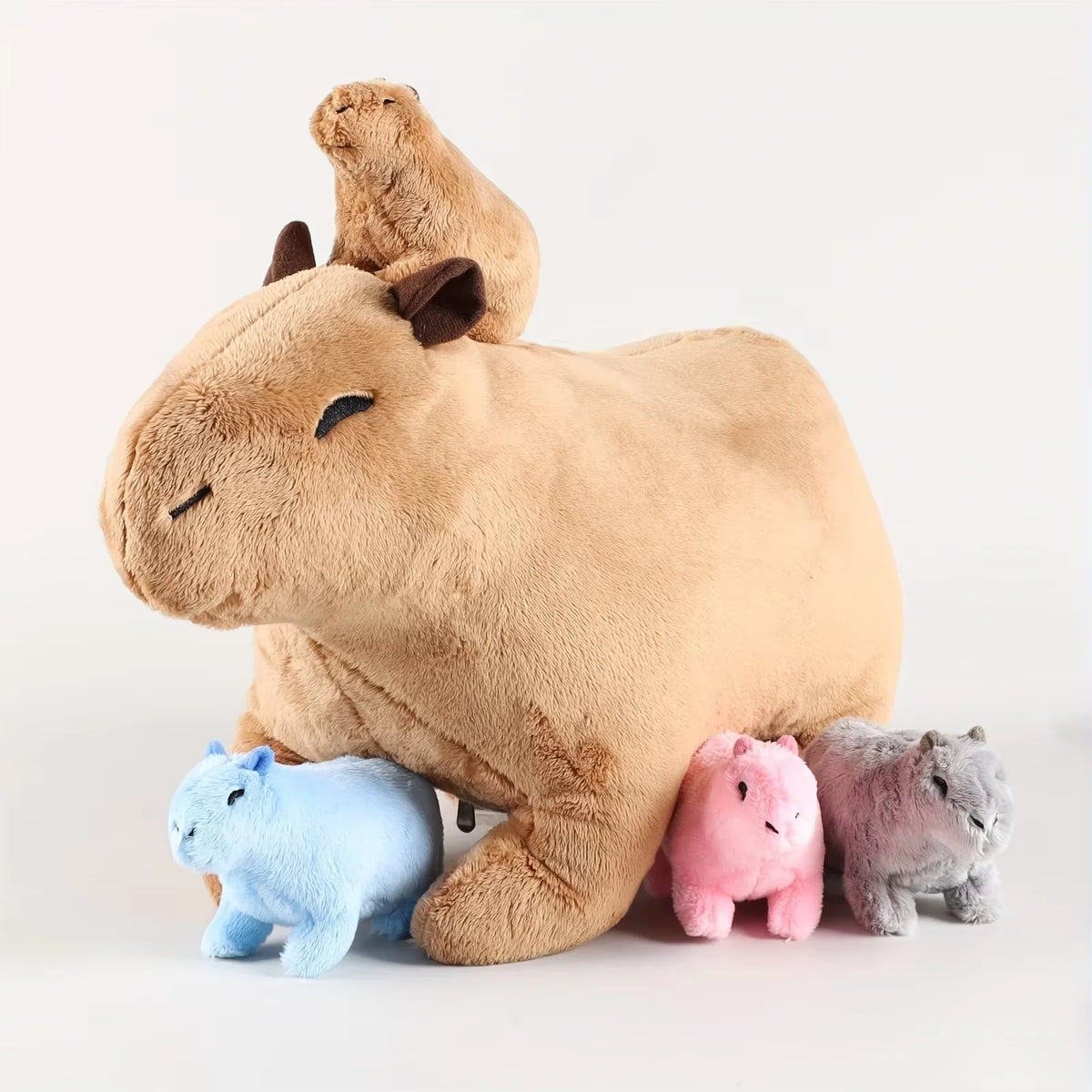 カピバラ 親子 ぬいぐるみ 5匹セット カラフルな赤ちゃん付き